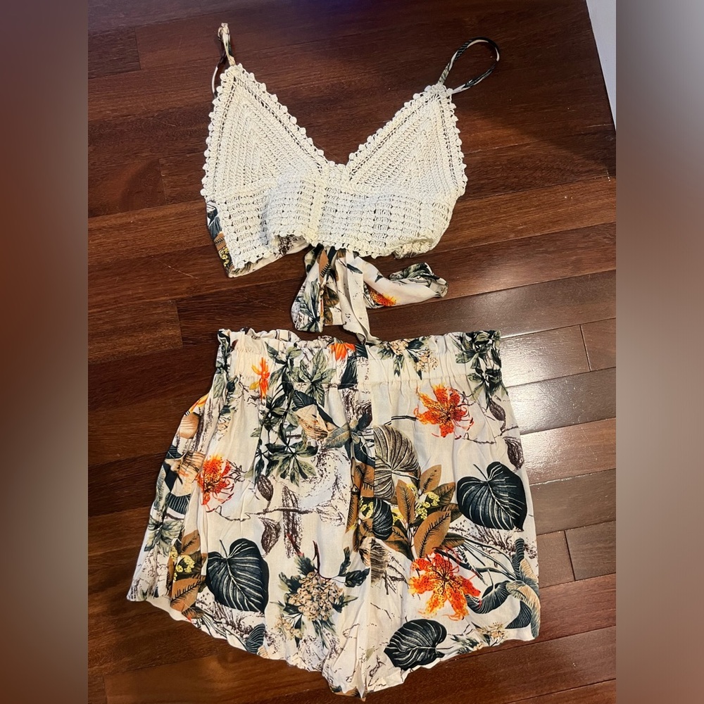 Never worn-White boho top with shorts set!